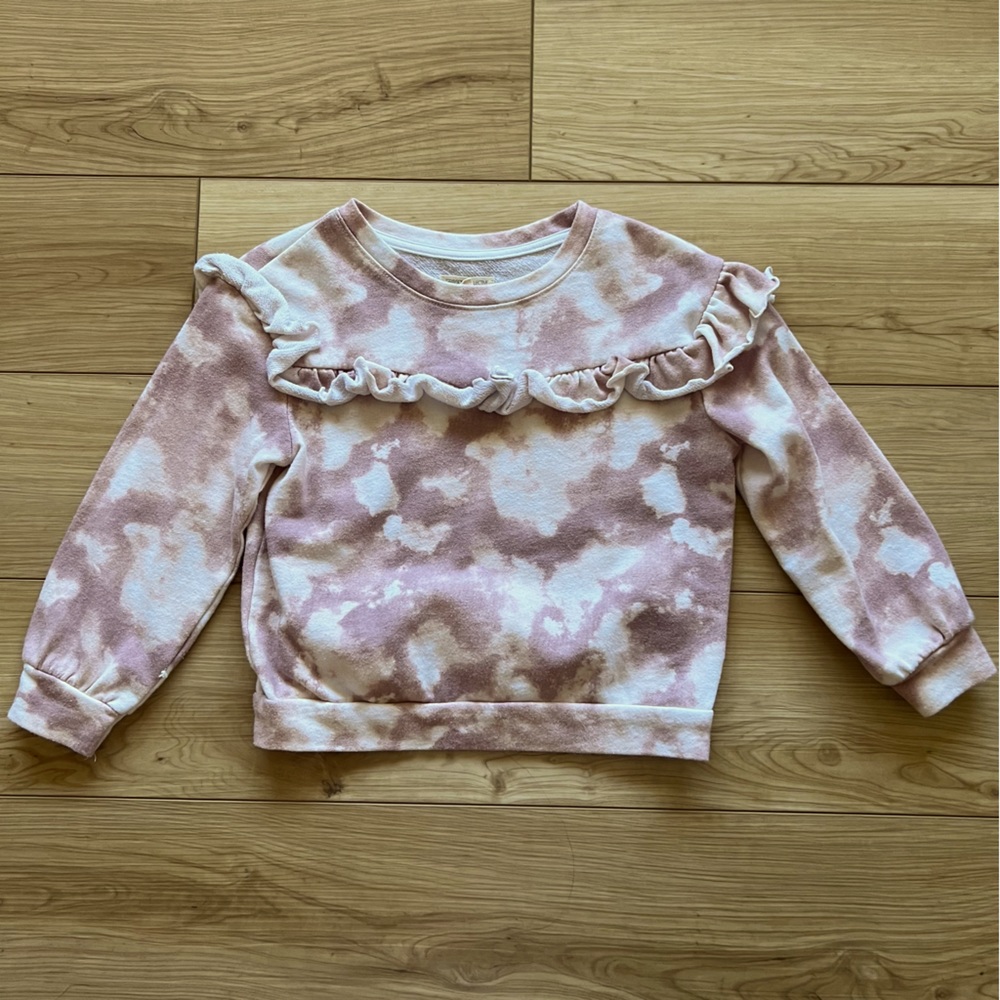 Grayson mini mauve and white watercolor and ruffle crewneck size 5T